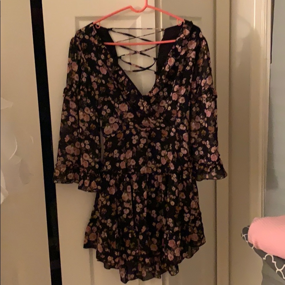 Chiffon Floral Lace Up Dress